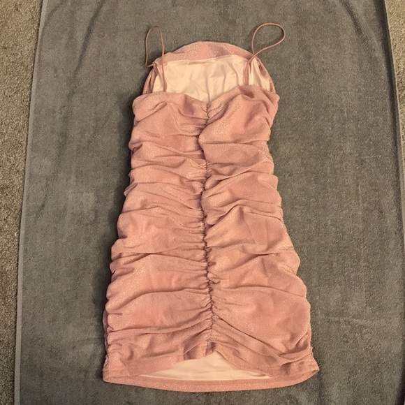 SHEIN PETITE Backless Ruched Glitter Bodycon Dress - Picture 2 of 3